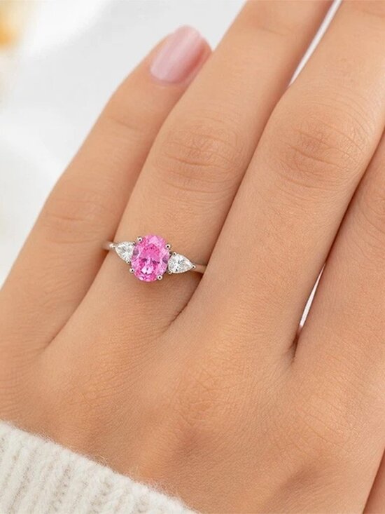 2.25Ct Lab-created Pink Sapphire Women Created 2.25 Cts Pink & White Sapphire Ring 14k White Gold Plated